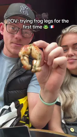 Trying frog legs for the first time in Paris🐸🇫🇷  #froglegsinparis #froglegs #France #paris #followus #funny #elbowandbrad #fyp 
