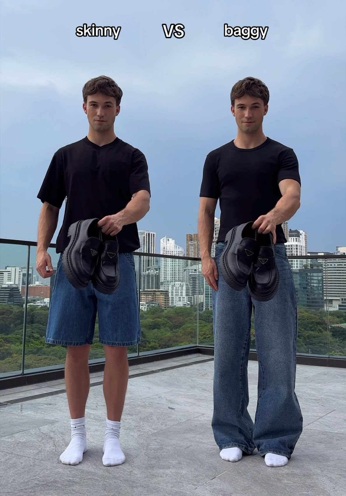 skinny jeans or baggy jeans? 👖 Guess where I am now! 👏🏼 Save for later #fashionhacks #style 