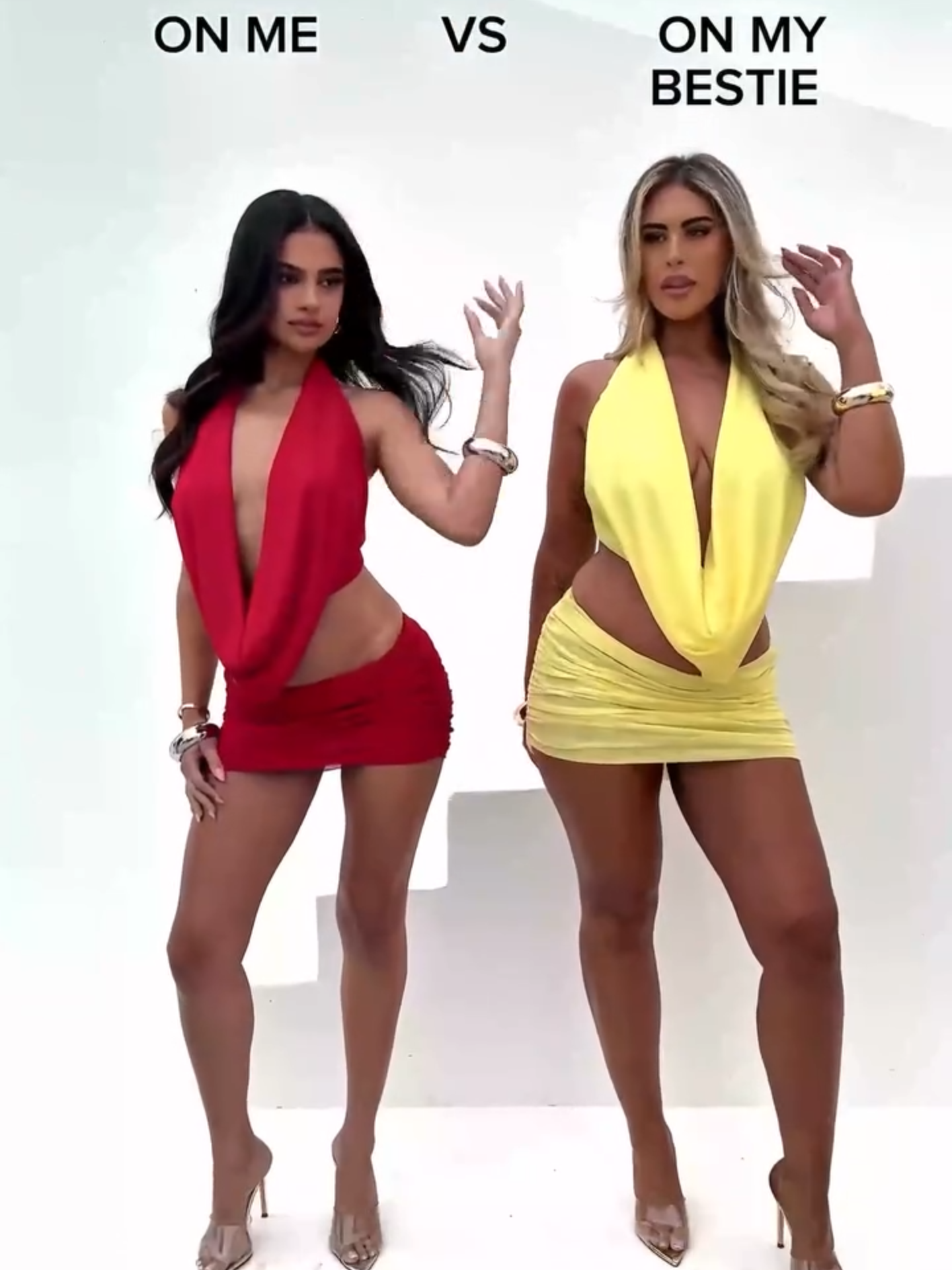 Nothing Quite Like Twinning With Your Bestie 💕⁠ 🔎 Light As A Feather Microfiber Triangle Bralette ⁠ 🔎 Light As A Feather Microfiber Boyshort Panty⁠ 🔎 Shayna Cowl Halter Mesh Mini Skirt Set⁠ #fashionnova #grwm #bestie
