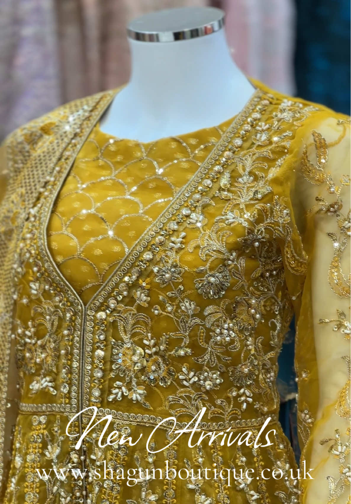 Brighten up your festive moments with our stunning Gule-e-Rung Vol 1 Maxi Collection! Available in XS to XL, this mustard beauty with delicate beadwork is perfect for mehndi, haldi, parties, and wedding festivities. Visit Asset Shagun today and find your favorite before it’s gone! #Shagun #MaxiDress #GuleRung #WeddingWear #shagunboutiquebham #explore #birmingham #fyp  
