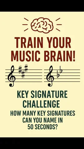 How many key signatures can you name? Challenge your brain and level up your music theory skills! Watch closely, guess the key signatures, and see how many you can get right. Follow Train Your Music Brain for more quick challenges to sharpen your music skills every day! #musictheory #keysignatures #musiceducation #trainyourmusicbrain #musicchallenge #musicianlife #learnmusic #musicquiz #eartraining #musicteacher #bandkid #bandlife 