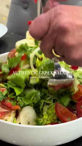 Making salad, the Greek way! 🥗  Ingredients: Lettuce Coriander Rocket Cucumber  Red peppers Rings of white/Red onions Tomatoes Feta cheese  Oregano Salt Olive oil Vinegar #greeksalad #greek #cyprus #greece #cypriot #greekfood #greektiktok #greeklife 