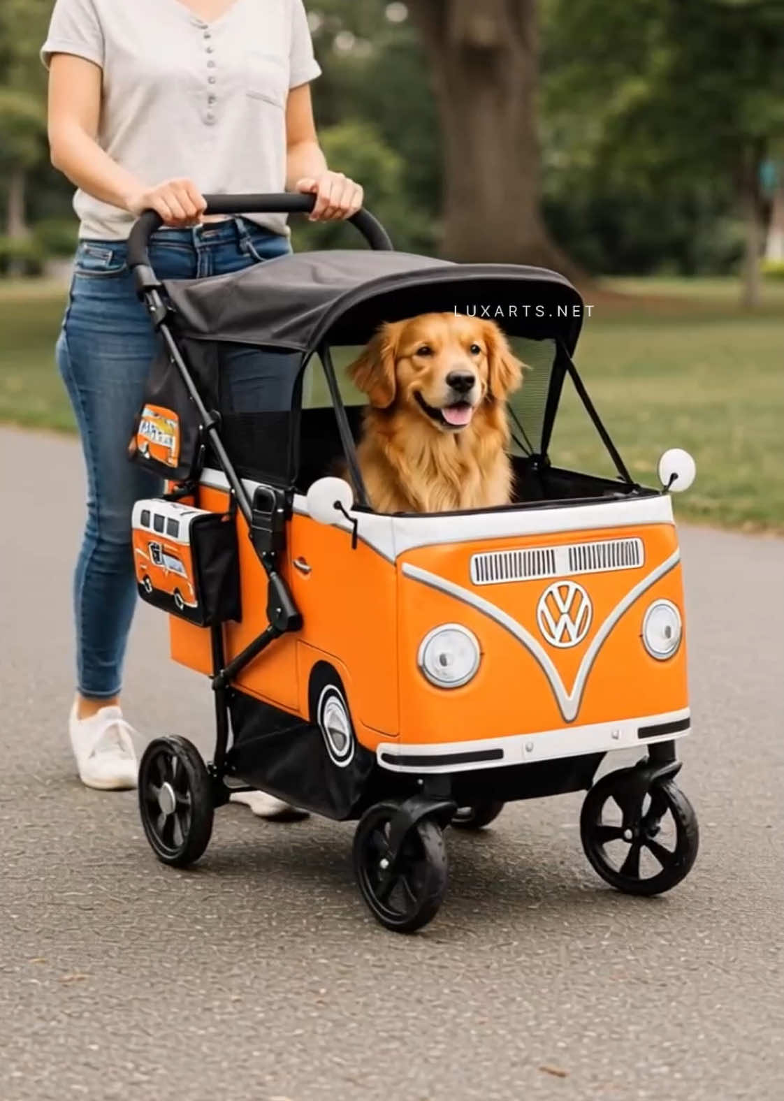 VW Bus Shaped Pet Strollers 🚐🐾  Info? Check Bio! Roll in style with this VW Bus-shaped pet stroller—perfect for taking your furry friend on adventures while turning heads. Groovy vibes for your pet’s ride! ✨🐕 #PetStroller #VWBus #Luxarts #PetLovers #RetroStyle #UniqueDesign