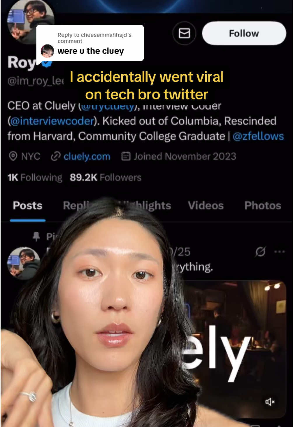 Replying to @cheeseinmahhsjd I’m literally a paid actor on tech bro twitter 🥸 regardless of my POV on AI/ cheating in the professional world/ academia, I’m paid to do my job and I think I indeed did that ¯\_(ツ)_/¯ #cluely #aiapp #techtok #aicheating #greenscreen #greenscreenvideo 