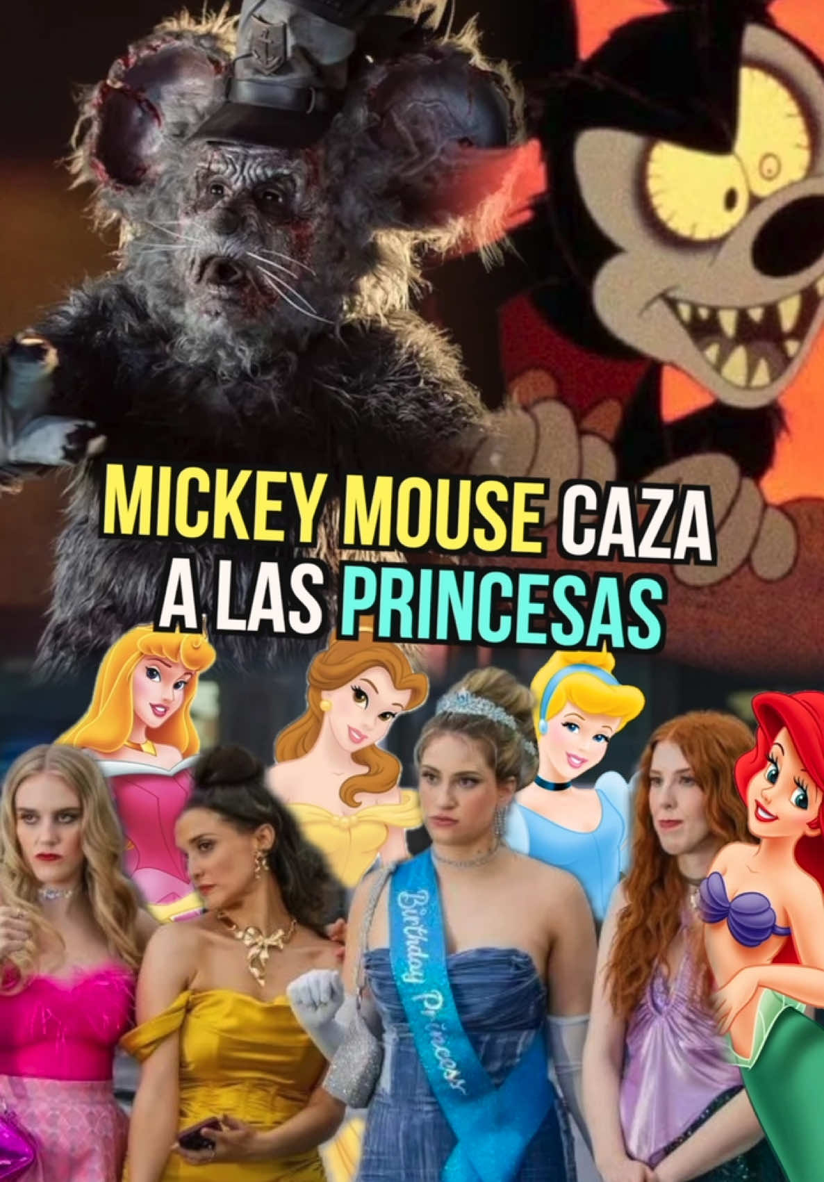 Mickey Mouse caza a las princesa Disney #mickeymouse #steamboatwillie #disney #horror #ariel #cenicienta #sirenita #disneyworld #princesas 