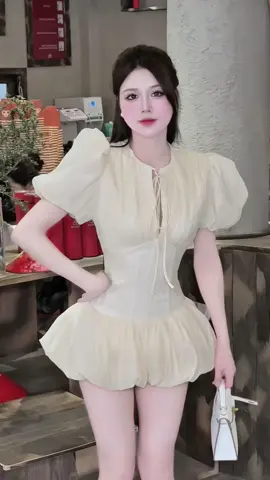 Váy tay bí phồng chiết eo V27  #setvayxinh #thoitrangnu #xuhuong 