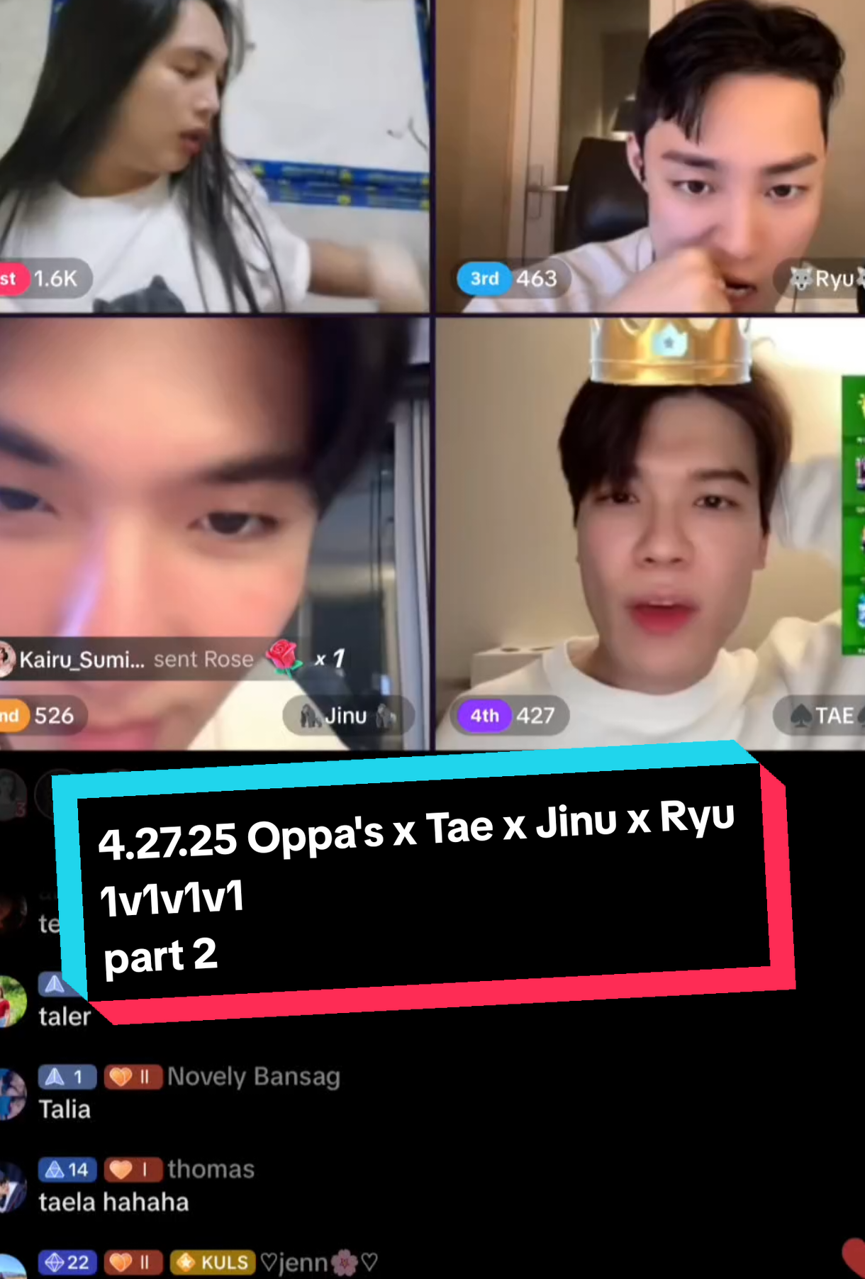 4.27.25 Oppa's x Ryu x Jinu x Tae  1v1v1v1 part 2