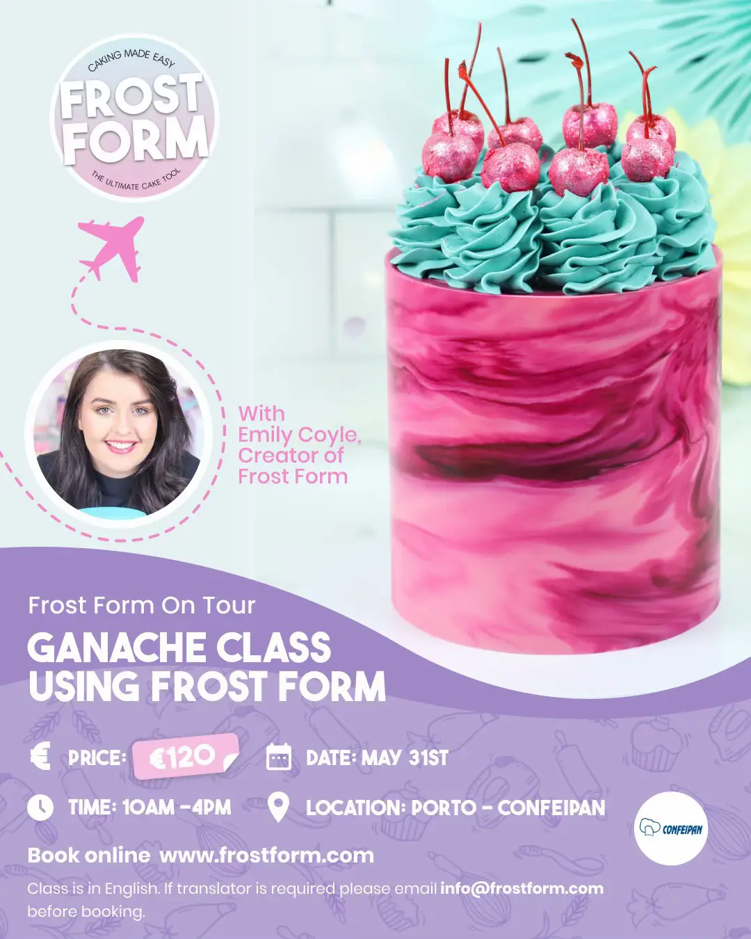 Learn how to make Pretty Cakes with Frost Form on May 31st in Porto, Portugal!! Emily (Creator of Frost Form) will be teaching an IN-PERSON Class at @confeipan_portugal!! When: May 31, 2025 Where: Confeipan in Porto, Portugal  Get all the details and sign up on www.frostform.com 😄  We can’t wait to meet you!! 🩷