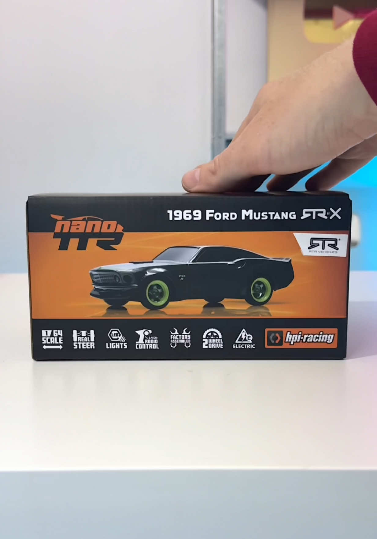 Mini Mustang RC car! New release from @HPI-RACING in collaboration with @Vaughn Gittin Jr 1:64 scale, Nano-TTR! #cartok #fordmustang #rccars 