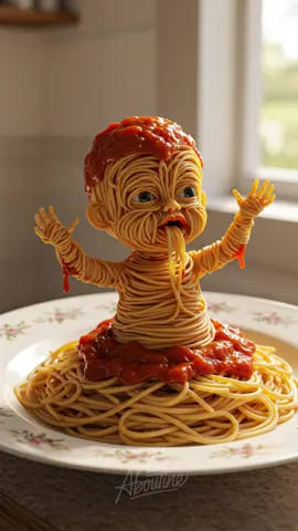 Spaghetti baby on the loose! 🍝👶💥 #SpaghettiBaby #PastaArt #FoodSculpture #ViralEats