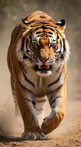 Live Wallpaper: The Colossal Tiger in a Dusty Jungle Imagine a colossal, robust tiger with wild, silky, messy fur, snarling fiercely in an epic pose as it strides powerfully through a dusty jungle. Its large, perfect eyes glow vividly with intense, piercing color, commanding awe and primal respect. The tiger’s voluminous, untamed coat highlights its muscular, flawless anatomy, every detail captured in photorealistic precision. Perfectly sculpted, powerful paws grip the earth firmly, embodying raw strength and wild majesty amid swirling dust and dense foliage. #ColossalTiger #WildMajesty #PrimalRespect #PixVerse #LiveWallpaper