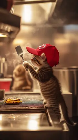 Working hard or hardly working? #McDonalds #cats #cattok #viralvideo #funnyvideo #ai #kittens #cattiktok