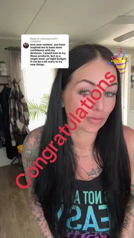 Replying to @vickiwayman2  congratulations on your win! I hope these products help you on your denture journey. Please send me your information so I can get this out to you asap 👑 #winnerwinnerchickendinner #winner #giveaway #denttach #dentures #denturejourney #denturesatayoungage #smiles @Denttach #thankyou 