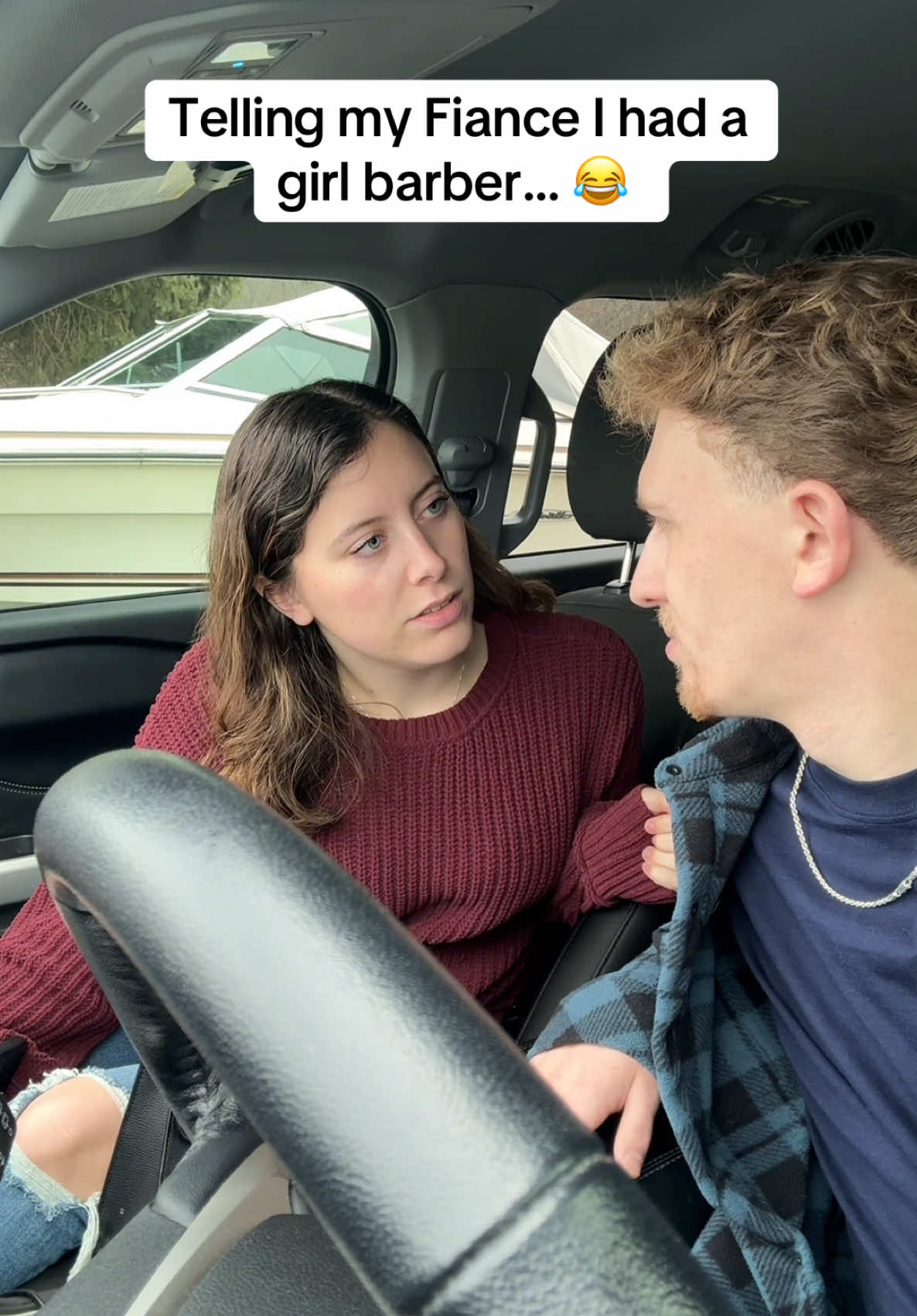 She’s gonna start cutting my hair 🤣 #couple #relationships #couplecomedy #fyp #lukeandalexis 
