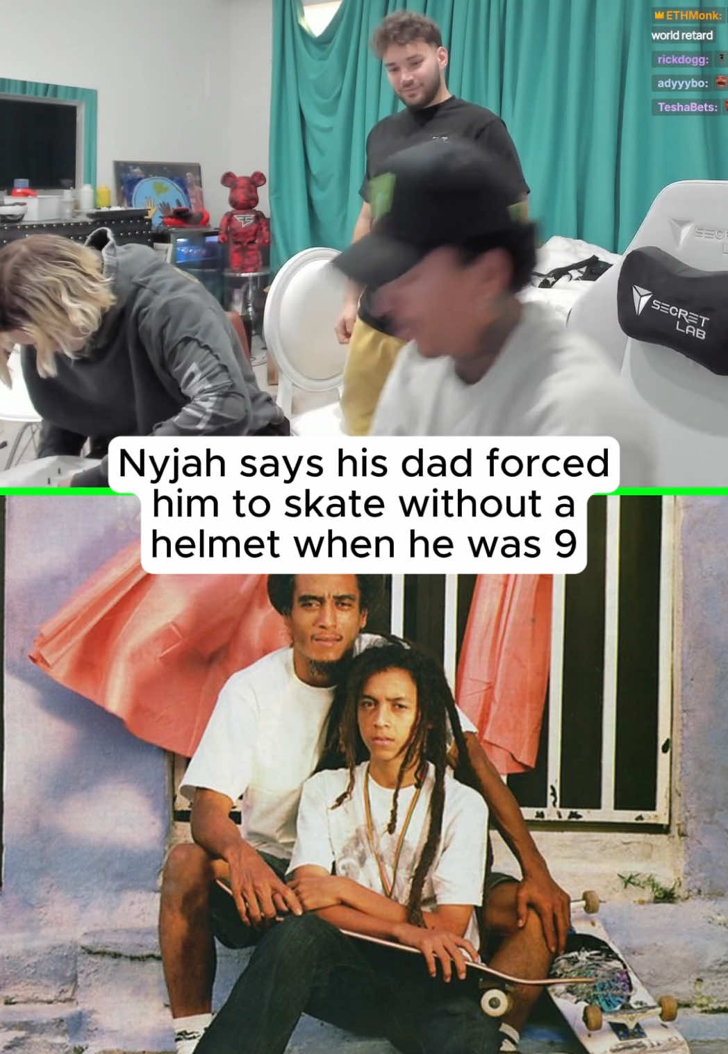 Nyjah says his dad forced him to skate without a helmet when he was 9 #adinross #nyjah #xqc #skateboard #skate #fyp 