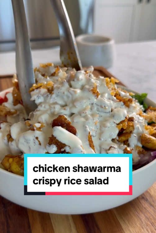 you guys needed a new crispy rice salad, so try this—my CHICKEN SHAWARMA CRISPY RICE SALAD with lemon-tahini dressing! It is likely one of most incredible salads you’ll ever eat! This version combines my Middle Eastern roots with the crispy rice trend, for a true flavor and texture explosion. It’s perfect for meal prep or a satisfying lunch or dinner!⁣ ⁣ And—this is the January #KJrecipeclub dish, where you have all month to make it, post it on your feed or stories, tag me and use hashtag #KJrecipeclub, for a chance to win 1 of 2 $150 gift cards to Amazon! Winners announced 1/31 on my stories! Good luck!⁣ ⁣ Makes 4 large servings or 6 smaller⁣ Crispy Rice⁣ 2 cups cooked rice, cooled (I used jasmine rice)⁣ 1 tb olive oil ⁣ 1 tsp paprika, 1 tsp oregano, 1/2 tsp garlic powder⁣ ⁣ Chicken⁣ 1 lb boneless, skinless chicken thighs, cut into 1/2” pieces⁣ 2 tb olive oil ⁣ 2 tsp ground turmeric⁣ 2 tsp cumin⁣ 1 tsp cinnamon⁣ 1 tsp garlic powder⁣ 1/2 tsp black pepper⁣ ⁣ Salad⁣ 5 persian cucumbers, thinly sliced ⁣ 1 cup baby tomatoes, halved⁣ 1/2 red onion, finely sliced (1/2 cup)⁣ 3 dill pickles, chopped⁣ 1 bunch mint, chopped (1/2 cup)⁣ ⁣ Creamy Lemon-Tahini Dressing⁣ 1/2 cup greek yogurt⁣ 1/3 cup tahini⁣ 1/4 cup olive oil⁣ 1/4 cup lemon juice (1 lemon)⁣ 2 cloves garlic ⁣ 1 tsp kosher salt⁣ [optional for sweetness, 1-2 tb honey or maple syrup]⁣ ⁣ First, prepare the crispy rice topping. Preheat oven to 400F. Add cooked and cooled rice to a baking sheet. Toss with the olive oil and seasonings. Bake for 30-35 minutes, tossing half way through (watch to make sure it doesn’t burn). While the rice is in the oven, season chicken and coat well. Add olive oil to a skillet over medium heat. Once the skillet is hot, add chicken. Cook until fully cooked through, then remove from heat. Remove the rice from the oven and set aside. Next, chop/slice all of the ingredients for the salad and add to a large bowl. Add the chicken and crispy rice on top. Make the dressing. Blend ingredients for the dressing until smooth & creamy. Taste and adjust seasonings as needed. Pour over the salad. Toss and enjoy! ⁣ ⁣ #crispyricesalad #saladrecipe #EasyRecipes #shawarma #chickenshawarma