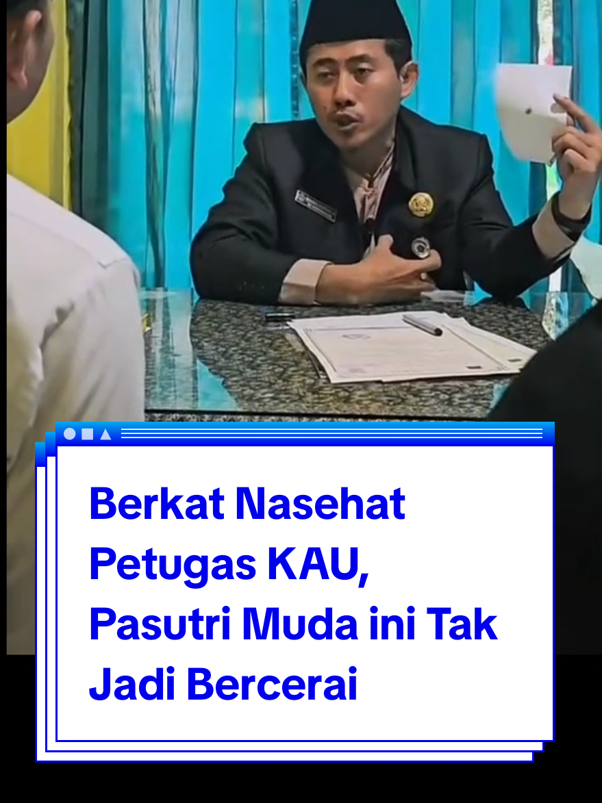 Sebuah video yang memperlihatkan sepasang suami istri hendak mengajukan perceraian mendadak viral di media sosial karena petugas KUA yang mampu memberikan pencerahan hingga akhirnya mereka sadar dan rujuk kembali.