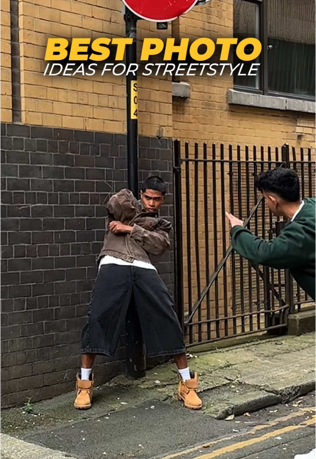 Which pose is your fav? 📸👀 Street Style, But Make It Editorial 🪧🔥  This photoshoot dives deep into the world of fashion where raw streets meet runway-level styling. Set against a backdrop of brick and asphalt, the concept plays with industrial grit and bold poses to elevate everyday looks into high-impact editorial moments.  Styling That Talks Back: The model rocks an oversized jacket layered over a basic tee, paired with loose black denim and statement Timberlands—a masterclass in muted tones with texture. This outfit channels attitude through simplicity, proving strong style doesn't have to shout to be seen.  Posing Tips You Can Steal: No Entry Energy 🚫 — Leaning back under the signpost creates tension and power. It's all about letting your body own the space. Tip: bend the knees slightly and exaggerate arm placement for drama. Jawline Focus 🧱 — Raising the chin and bringing the arms into the framing helps carve out shadows and highlight the model’s face. Think: confidence in layers. Street Power Stance 💥 — Legs apart, shoulders square—this classic pose builds strength and symmetry. Add layers and volume to the clothing to give the frame structure.  Photography Breakdown: The photographer uses extreme low angles to flip perspective—this distorts scale, making the model look larger-than-life. Tight composition against the urban wall and signpost turns mundane details into geometric tools. Lighting stays natural, letting the outfit and body language do the talking. #posing #posingtips #posingideas #fashionphotography #fashioninspo #fashionmodel  #creatorsearchinsights 