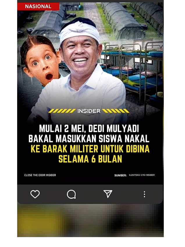 setuju ngak? Gubernur Jawa Barat, Dedi Mulyadi, bersama TNI dan Polri akan menjalankan program pendidikan karakter bagi siswa bermasalah. para siswa yang terindikasi terlibat pergaulan bebas dan kriminalitas akan dimasukkan ke barak militer selama 6 bulan untuk dibina tanpa mengikuti sekolah formal. Program ini bertujuan agar para siswa tersebut terhindar dari perilaku negatif. Dimulai pada 2 Mei 2025 mendatang, program ini akan dilakukan secara bertahap dengan fokus awal di daerah-daerah yang dianggap siap dan rawan. #dedimulyadi #jawabarat #gubernurjawabarat #breakingnews #beritaterkini 