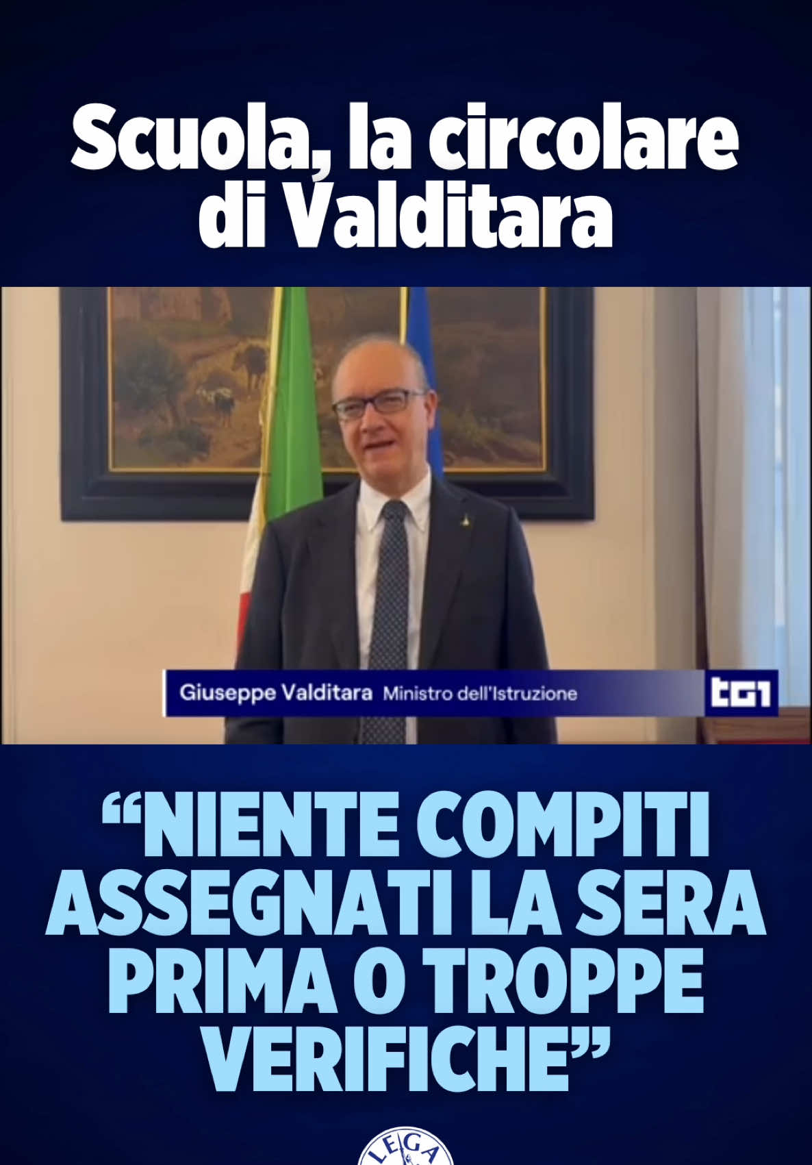 🔵 Scuola, la circolare di Valditara: “Niente compiti assegnati la sera prima o troppe verifiche”. Bene così! 👏🏻