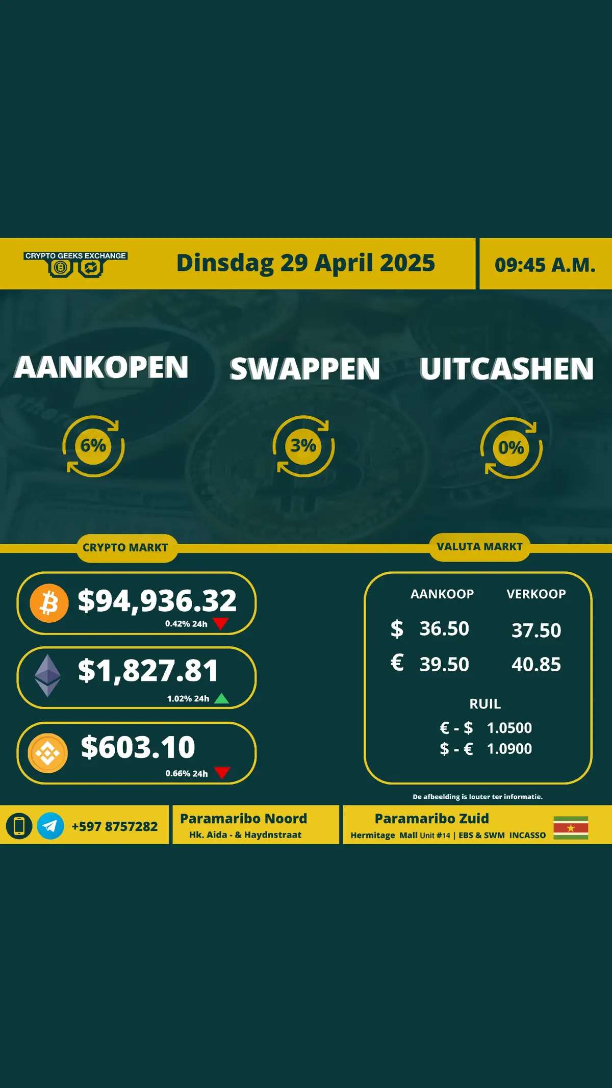📍𝗣𝗮𝗿𝗮𝗺𝗮𝗿𝗶𝗯𝗼, 𝐍𝐨𝐨𝐫𝐝 𝗛𝗸. 𝗔𝗶𝗱𝗮 - & 𝗛𝗮𝘆𝗱𝗻𝘀𝘁𝗿𝗮𝗮𝘁 𝟮𝟭𝗕⁣⁣⁣⁣⁣⁣  🕒𝐎𝐩𝐞𝐧𝐢𝐧𝐠𝐬𝐭𝐢𝐣𝐝𝐞𝐧:  𝗠𝗮 - 𝗩𝗿𝗶𝗷: 𝟖 𝗔𝗠 - 𝟲 𝗣𝗠 𝐙𝗮: 𝟭𝟐 𝗣𝗠 - 𝟲 𝗣𝗠 𝗭𝗼: 𝗚𝗲𝘀𝗹𝗼𝘁𝗲𝗻⁣⁣⁣⁣⁣⁣ ______________ 📍𝗣𝗮𝗿𝗮𝗺𝗮𝗿𝗶𝗯𝗼, 𝗭𝘂𝗶𝗱⁣⁣⁣⁣⁣⁣ ⁣𝗛𝗲𝗿𝗺𝗶𝘁𝗮𝗴𝗲 𝗺𝗮𝗹𝗹 - 𝗨𝗻𝗶𝘁 #𝟭𝟰 𝗕𝗶𝗻𝗻𝗲𝗻 𝗘𝗕𝗦 & 𝗦𝗪𝗠 𝗜𝗻𝗰𝗮𝘀𝘀𝗼 𝗸𝗮𝗻𝘁𝗼𝗼𝗿 ⁣⁣⁣⁣⁣⁣ 🕒𝐎𝐩𝐞𝐧𝐢𝐧𝐠𝐬𝐭𝐢𝐣𝐝𝐞𝐧:  𝗠𝗮 - 𝗩𝗿𝗶𝗷: 𝟏𝟎 𝗔𝗠 - 𝟓 𝗣𝗠 𝐙𝗮: 𝟭𝟐 𝗣𝗠 - 𝟓 𝗣𝗠 𝗭𝗼: 𝗚𝗲𝘀𝗹𝗼𝘁𝗲𝗻⁣⁣⁣⁣⁣⁣ ______________ 📲𝗕𝗘𝗟 | 𝗧𝗘𝗟𝗘𝗚𝗥𝗔𝗠 : +𝟓𝟗𝟕 𝟖𝟕𝟓-𝟕𝟐𝟖𝟐⁣⁣ ⁣🔗t.me/cgesuriname ______________ 🤓𝗣𝗿𝗼𝘃𝗶𝗱𝗶𝗻𝗴 𝘆𝗼𝘂 𝘄𝗶𝘁𝗵 𝗱𝗲𝗰𝗲𝗻𝘁𝗿𝗮𝗹𝗶𝘇𝗲𝗱 𝗱𝗶𝗴𝗶𝘁𝗮𝗹 𝗮𝘀𝘀𝗲𝘁𝘀 !  #blockchainlife #Paramaribo #Suriname #cryptogeeksexchange #cryptocurrency #suriname 