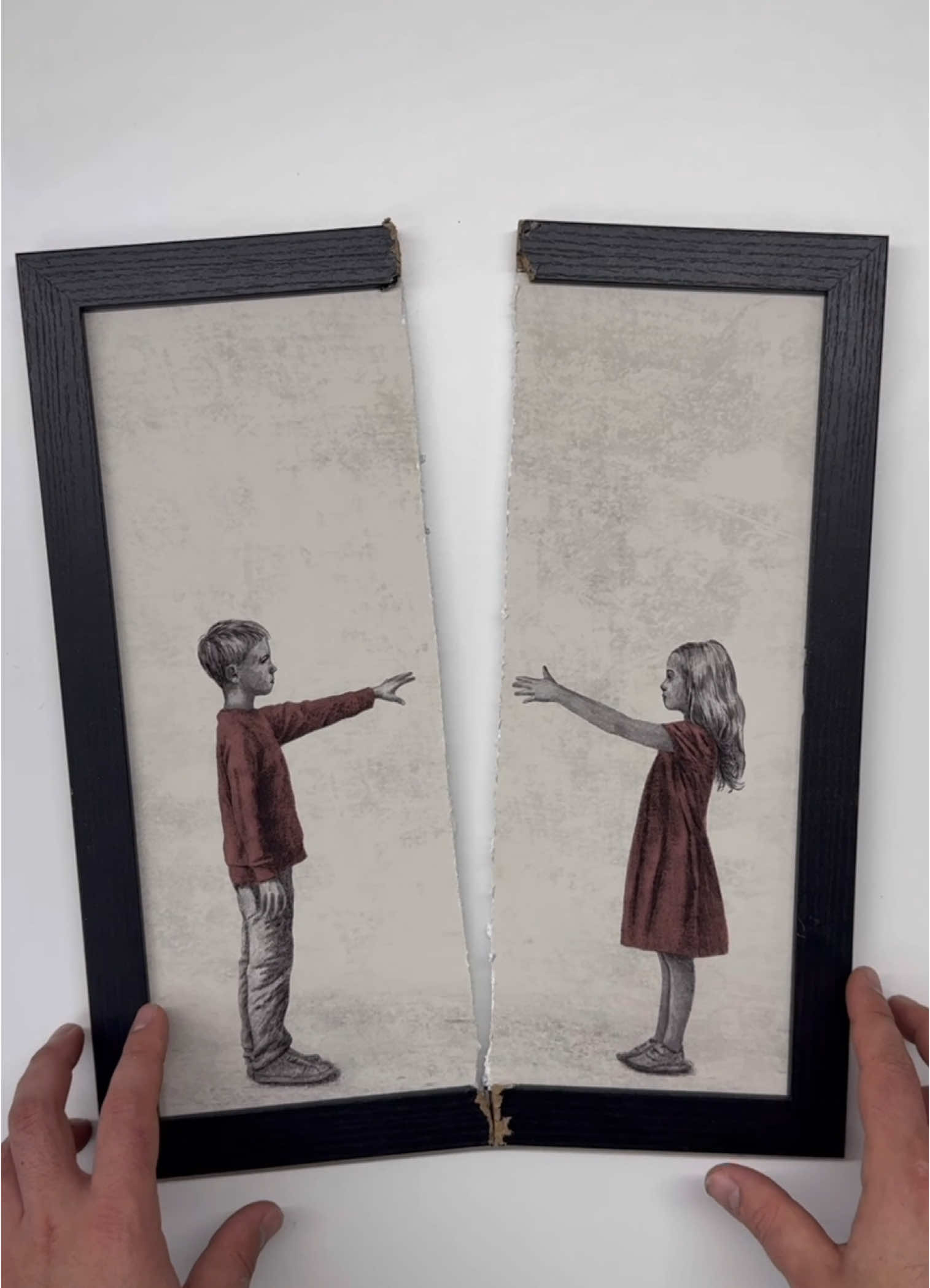 “Split” I stumbled on this idea while working on “Shift” for my upcoming show. While messing around with the two sides of a frame cut in half, the idea of two halves falling away from each other came to me.  Very pleased with the result.  #modernart #contemporaryart #artcollector 