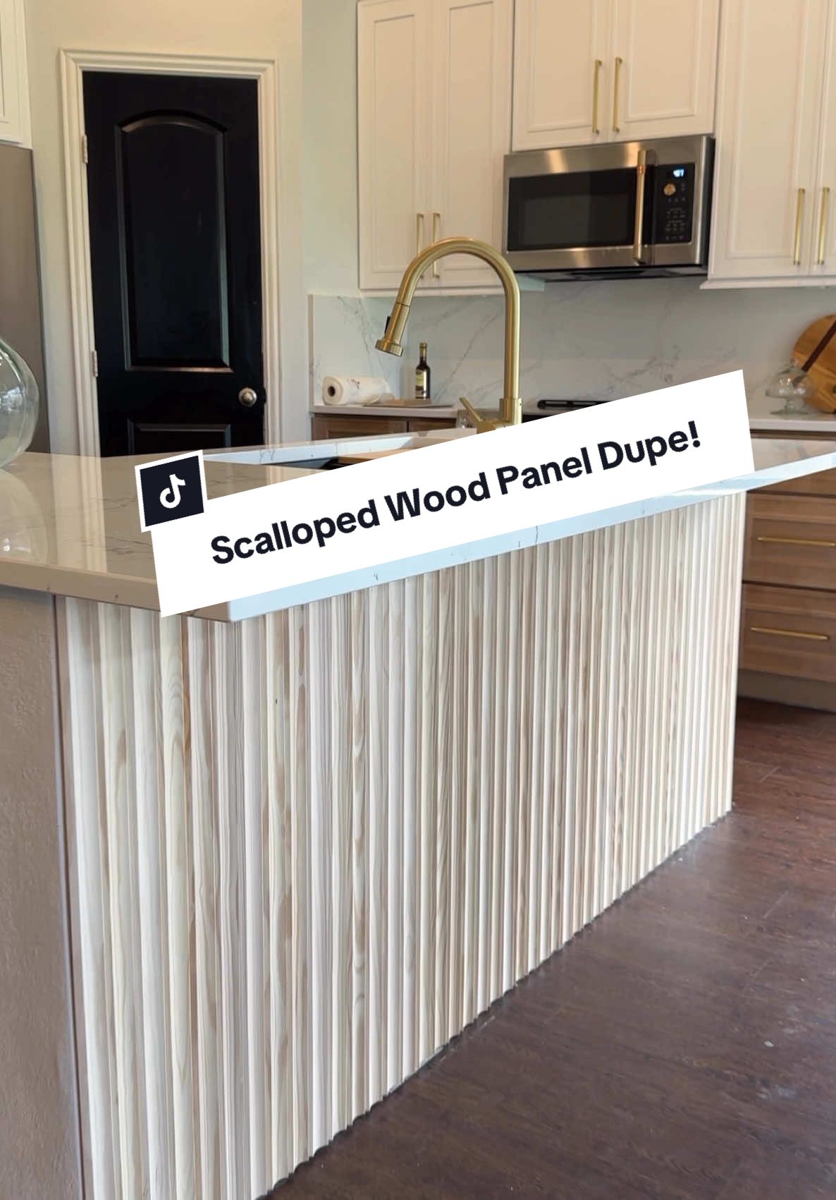 He understood the assignment 😉  We were obsessed with the scalloped wood panels but not a fan of the price.. $300 per panel and we would have needed 2! So we bought some coved wood molding and it gave us the look for half the price! 🙌 what do yall think?!#DIY #fyp 