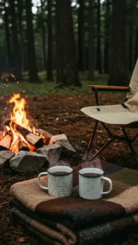 Cozy Fireside Moments in the Heart of the Forest 🔥🌲 Escape to the peaceful forest, where the warmth of a crackling fire meets the tranquility of nature. With a plaid blanket, steaming mugs, and the comforting sounds of the wilderness, this is the perfect setting for a cozy, outdoor getaway. 🌿☕✨ #Camping #NatureLovers #OutdoorVibes #ForestEscape