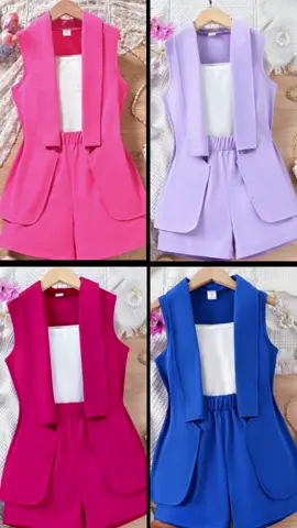 Kathryn kids girl collar vest coat and cami top and shorts set 3 in 1 terno 📌