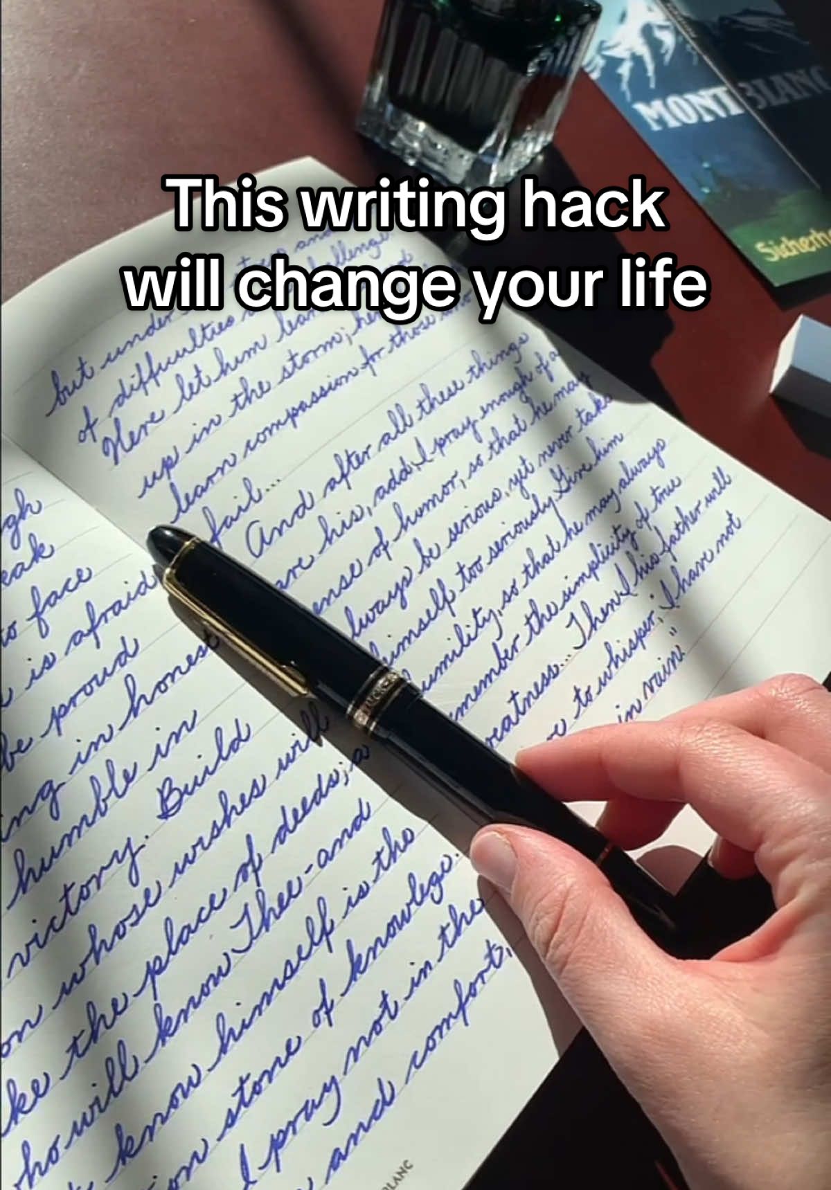 NEW WRITING HACK ALERT‼️⚠️ Try holding something in your non-writing hand while you write — it actually helps reduce hand fatigue! Give it a shot and let us know how it goes! Creator: @Bespoke Strokes Calligraphy 🌟  #montblanc #writing #handwriting #handwritingtips #tips #hacksoflife #hack #writers #writinghack #writingtips 