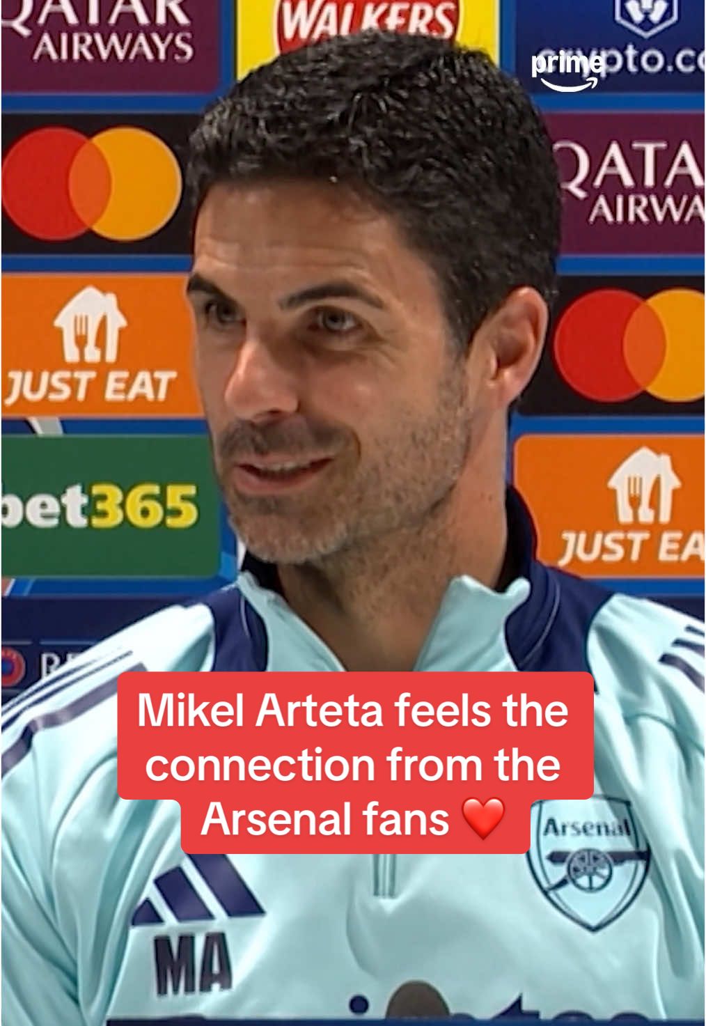 Mikel Arteta feels the connection from the Arsenal fans ❤️ #arsenal #UCL #championsleague #footballtiktok 