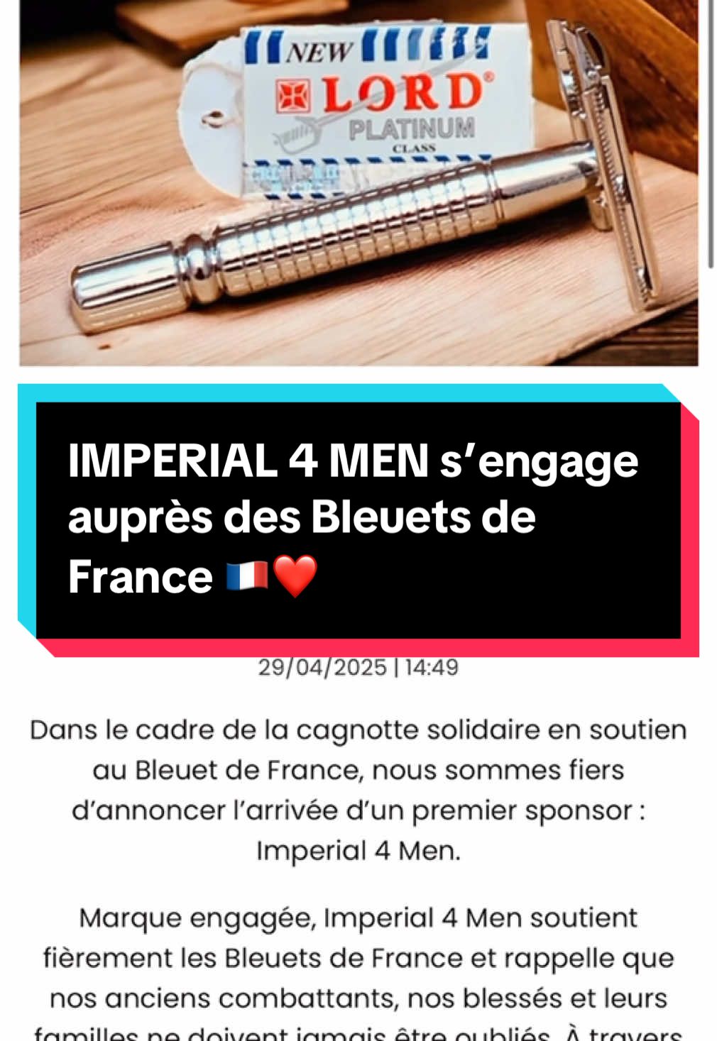 Imperial 4 Men s’engage avec fierté aux côtés des Bleuets de France pour honorer la mémoire, soutenir les anciens combattants et bâtir un avenir solidaire. Unis pour ne pas oublier !  #BleuetsDeFrance #Imperial4Men #Engagement #Mémoire #Solidarité #SoutienAuxAnciens #Hommage #Respect #militaire 