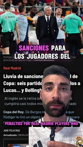 🟥🚨Sanciones para los jugadores del Real Madrid que fueron expulsados en la final de Copa del Rey en Sevilla 🆚 FC Barcelona‼️ ##Antonio#Rüdiger ##LucasVazquez##JudeBellingham##Bellingham#HalaMadrid #Laliga #Copa #DiarioAs #Marca #footballNews #Noticasfútbol 