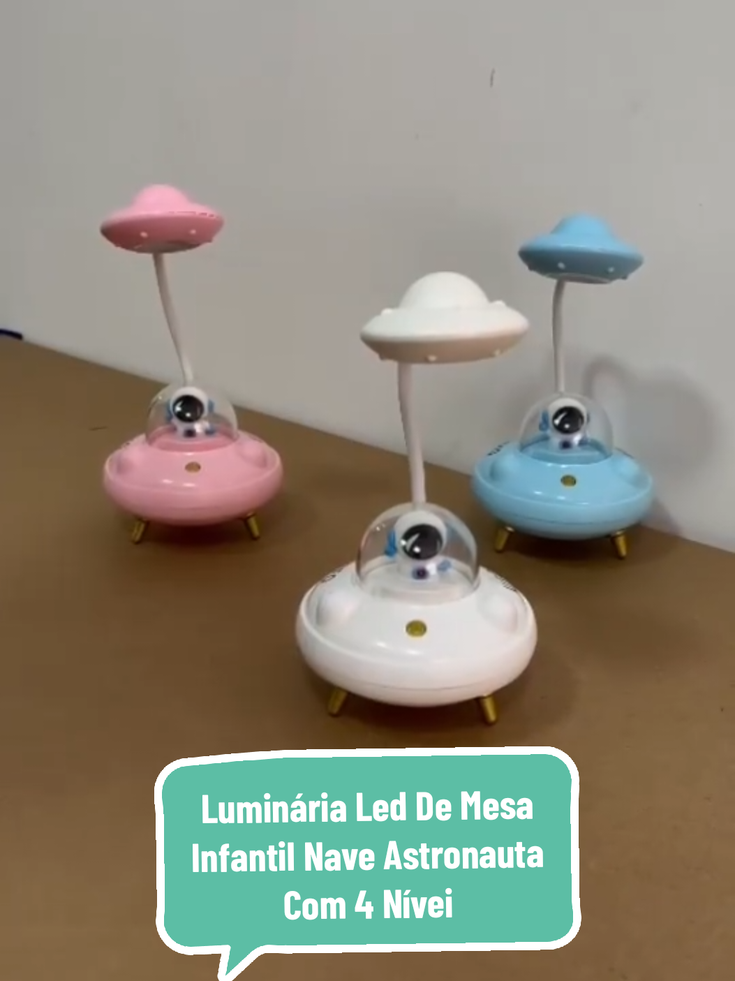 Luminária Led De Mesa Infantil Nave Astronauta Com 4 Níveis Comente eu quero 🤩