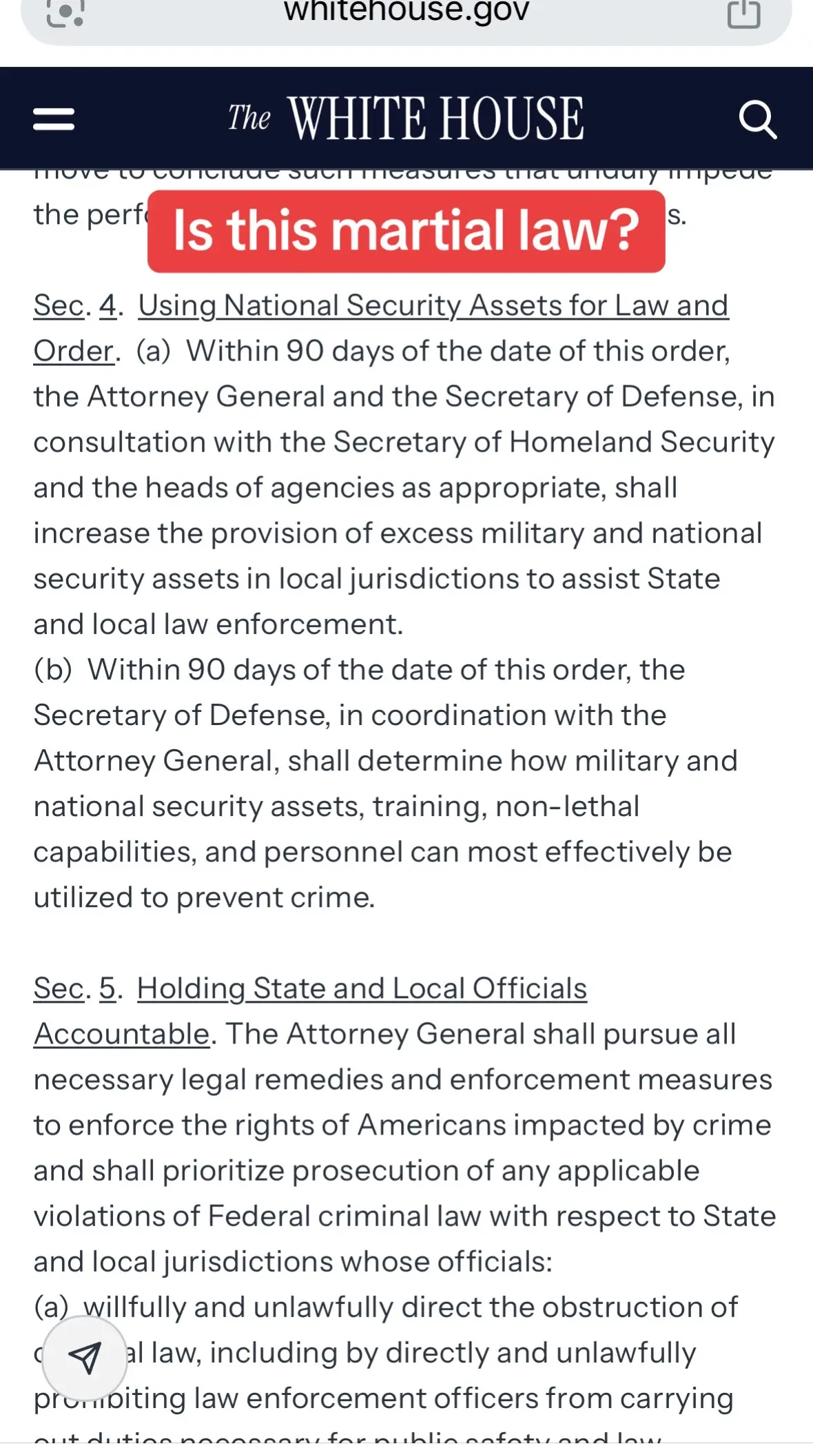 I’m no legal expert but this looks like martial law to me, you can read the entire thing here: https://www.whitehouse.gov/presidential-actions/2025/04/strengthening-and-unleashing-americas-law-enforcement-to-pursue-criminals-and-protect-innocent-citizens/