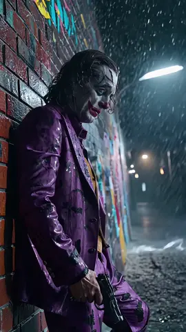 Joker 🃏 “Cracked Smile, Cold Steel” Title: Laughing in the Rain #CinematicMadness #LaughInTheDark   #VillainEnergy   #rainscenevibes
