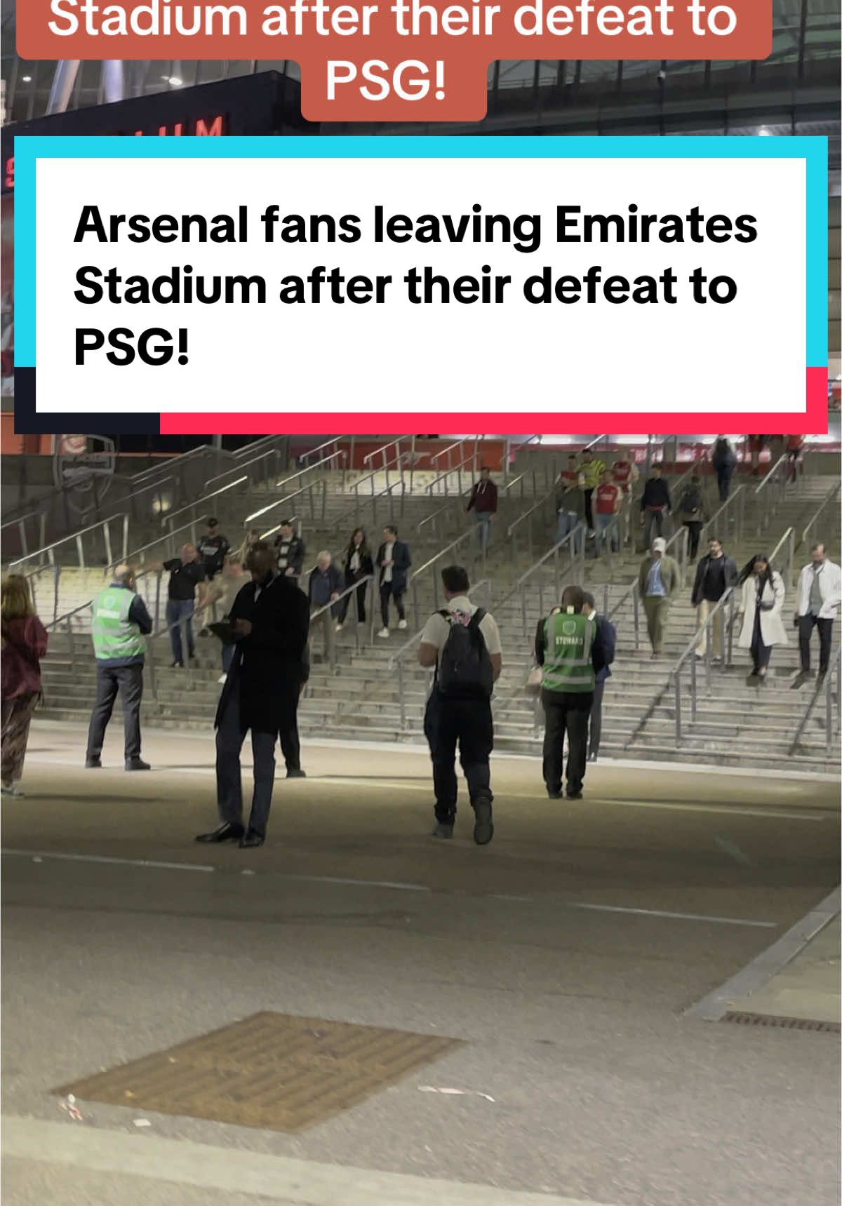 Arsenal fans leaving Emirates Stadium after their defeat to PSG! #foryou #creatorsearchinsights #londontiktok #Sports #unitedkingdom #uefachampionsleague #ChanpionsLeague