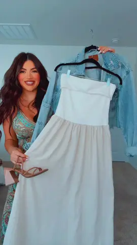 Loving this Spring dress 🫶🏼 this is our chasing dreams strapless maxi dress paired with our Austin denim jacket! Love this dress outfit 🫶🏼🫶🏼 outfit available in bio #cuteoutfits #ootdfashion #style #styleinspo #boholook #linen #dress #fashion #OOTD #springfashion #grwm #springoutfit #outfitsinspo 