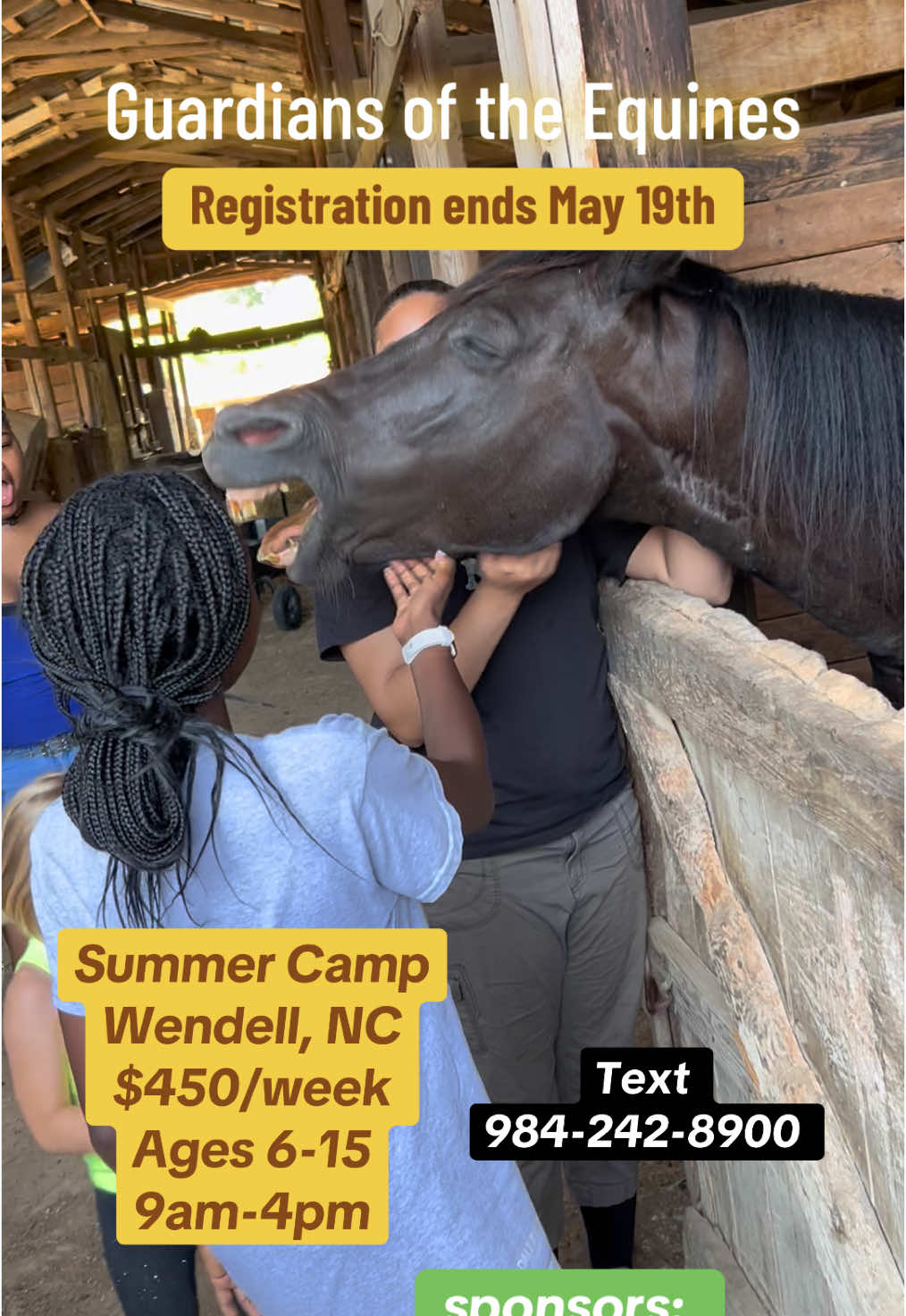 Summer camp is back again!! Guardians of the equines. Spots do fill up! Please text to register your child!  If you are interested in sponsoring a child, please see website. Thanks yall!!  This year’s them is: TRAIL RIDING! #horses #summercamp #nc #wakecounty #wendell #cary #raleigh #knightdale #zebulon #outside #trailride 