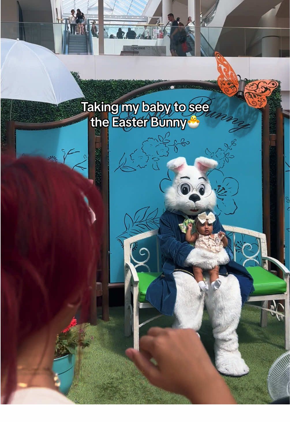 Mila’s 1st Easter🐣 Since we missed the Santa pics I knew I had to get her photo with the Easter bunny 🤍 #easter #babytok #firsteaster #easterbunny #spring #momtok #babytiktok 