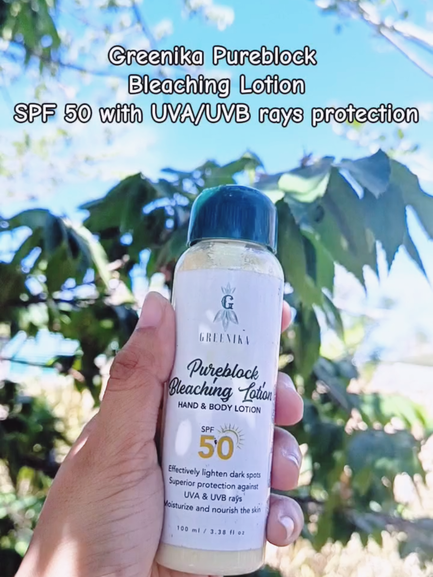 Greenika pureblock bleaching lotion. SPF 50 with UVA/UVB rays protection. Mabibili yan sa yellow basket 🥰 #greenika #pureblock #bleachinglotion #sunscreen #sunblock #spf50 #uvaprotection #uvbprotection #lotion  #creatorsearchinsights 