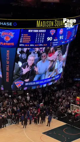 Gang gang gang! Ben Stiller, Chris Rock, Jon Stewart and Tracy Morgan are courtside at Knicks vs Pistons at MSG 🏀🤝