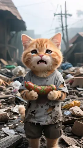 The kitten was laughed at for not having money to eat grilled sausages!#cat #usa #meow #aicat #story #fyp #fighting 