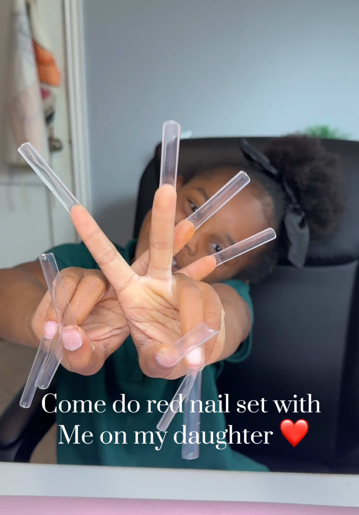 The nails are almost as beautiful as her ❤️ book your next appointment with me link in bio 😌 #nails #motherdaughter #viral #fypシ゚viral #squarenails #houstontxnailtech #tiktok #kidsoftiktok #acrylicnails #rednails #CapCut 