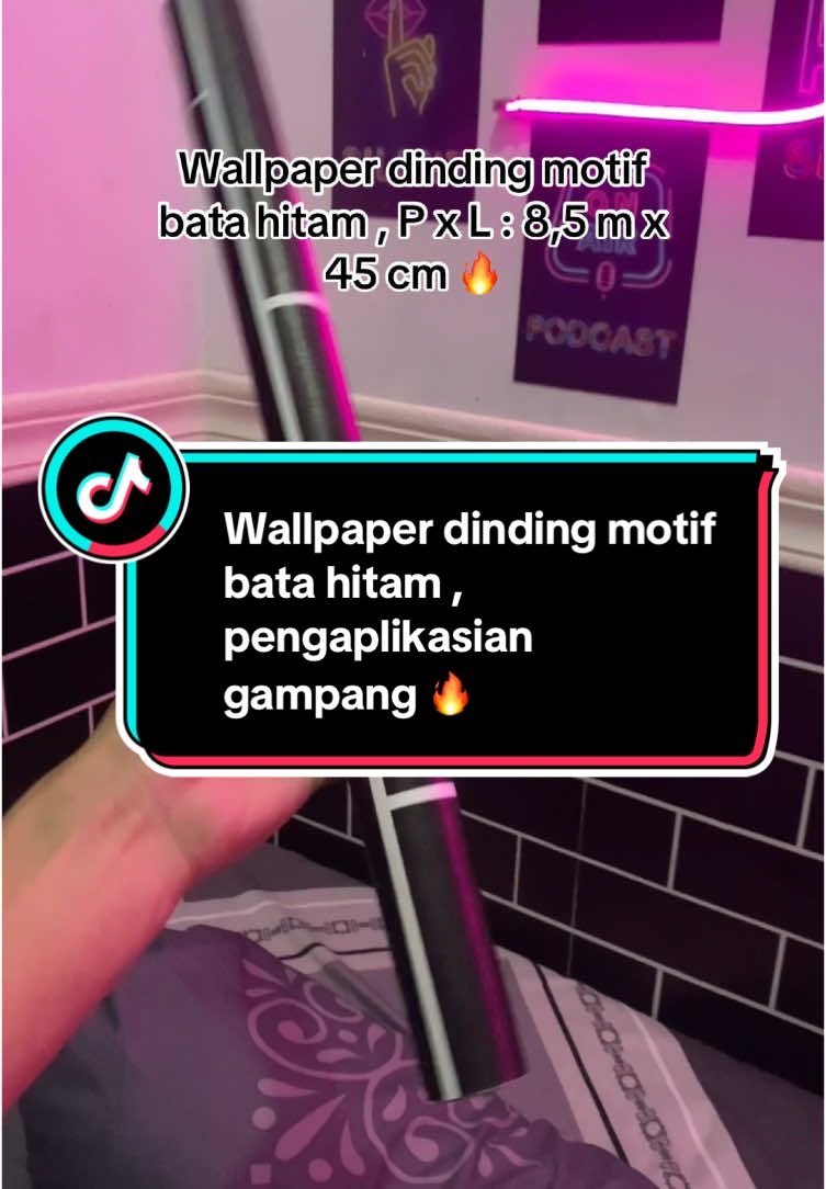 Wallpaper diding , motif bata hitam  biar makin betah di kamar 😻😻 #wallpaper #stickers #wallpaperdinding #estetik #kamar #dekorasikamar #