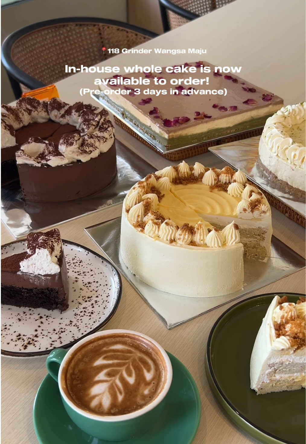 Our in-house special whole cake is now available to order!  ⭐️Lemon Poppy Seed Cheesecake ⭐️Chocolate Crémeux ⭐️Key Lime Cheesecake ⭐️Kataifi Pistachio Cheesecake Pre-order atleast 3 days in advance, contact +60 13-233 3997 to order 😊 #118grinder #118grinderwangsamaju #customcake #birthdaycakekl 