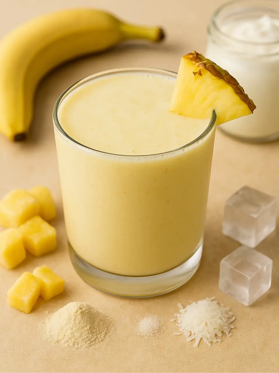 Pina Colada Protein Smoothie (Non-Alcoholic) Ingredients: 	•	1 cup frozen pineapple chunks 	•	1/2 frozen banana (for creaminess) 	•	1/2 cup coconut milk (or light coconut milk for fewer calories) 	•	1/2 cup unsweetened Greek yogurt or vanilla protein yogurt 	•	1 scoop vanilla or unflavored protein powder (whey, pea, or collagen works well) 	•	1 tablespoon unsweetened shredded coconut (optional, for extra coconut flavor) 	•	1/2 cup water or ice (adjust for texture) 	•	Optional: a few drops of vanilla extract or lime juice to enhance the tropical feel Instructions: 	1.	Blend all ingredients until smooth and creamy. 	2.	Taste and adjust: more pineapple for tang, more coconut milk for richness. 	3.	Serve with a wedge of pineapple or a sprinkle of coconut on top if you’re feeling fancy. #smoothie #morning #breakfast #easy #idea #fyp #healthyrecipes #healthyliving #healthylifestyle #healthy #health #healthysmoothie #tasty #delicious 