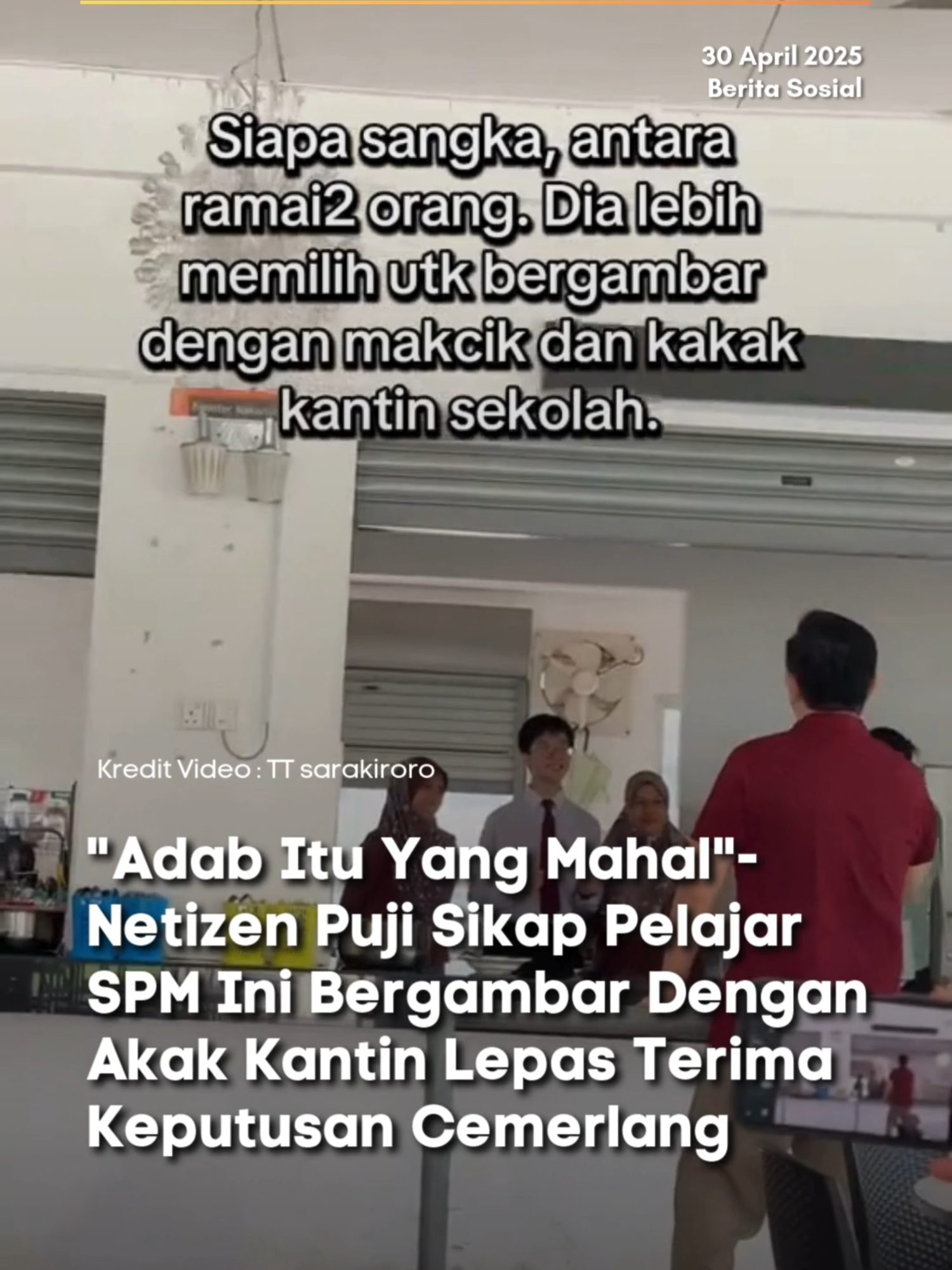 Orang yang betul-betul berjaya adalah orang yang beradab. Tahniah adik, kamu berjaya buktikan adab yang mencerminkan kejayaan seseorang👍🏻 Kredit Video: @sarakiroro P/s: Video di atas bukan hak milik Lobak Merah dan kami telah meletakkan kredit kepada pemilik video. Sekiranya anda ingin menurunkan sebarang video, Sila DM kami dalam kadar segera. Terima Kasih! Jangan lupa untuk Like, Comment. Share dan Follow Lobak Merah!🧡Terima Kasih! #fyp #fypシ #lobakmerahmy #beritaditiktok #viralstory #trending #trendingnewsmalaysia #ceritaviral #terkini #viralupdates #storyviral