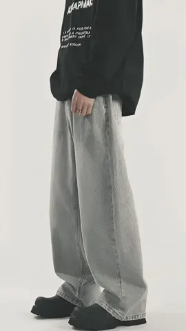 ACHSAWAKE Man's Jeans Smoky Grey loose drape Relaxing Wide leg Pants. #smokygrey #graypants #jeanspants #widelegpants #trendypants #CapCut 