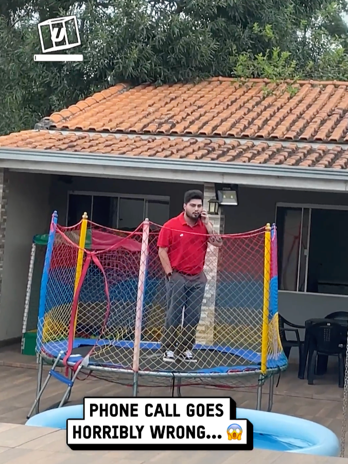Trampolines & phone calls don't go 😂📞 🎥: Guilherme Dezevecki via ViralHog #UNILAD #pool #phonecall #funnyy #fail #trampoline